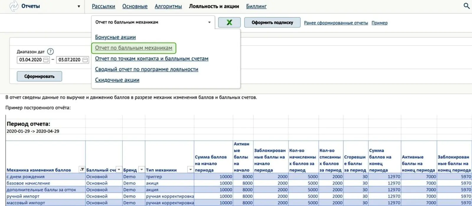 Новый отчет по балльным механикам