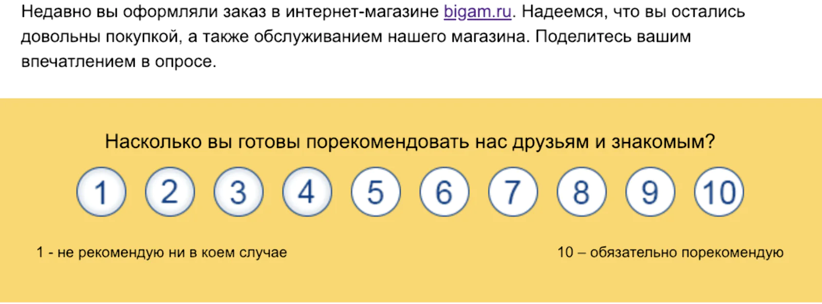 Письмо с опросом после заказа в магазине