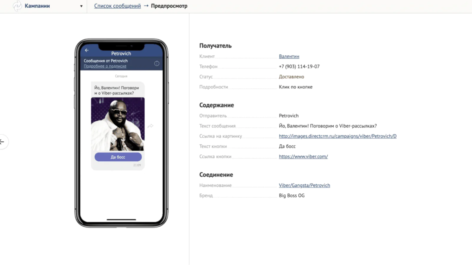 Так выглядит предпросмотр тестового сообщения VIber Так выглядит предпросмотр тестового сообщения VIber