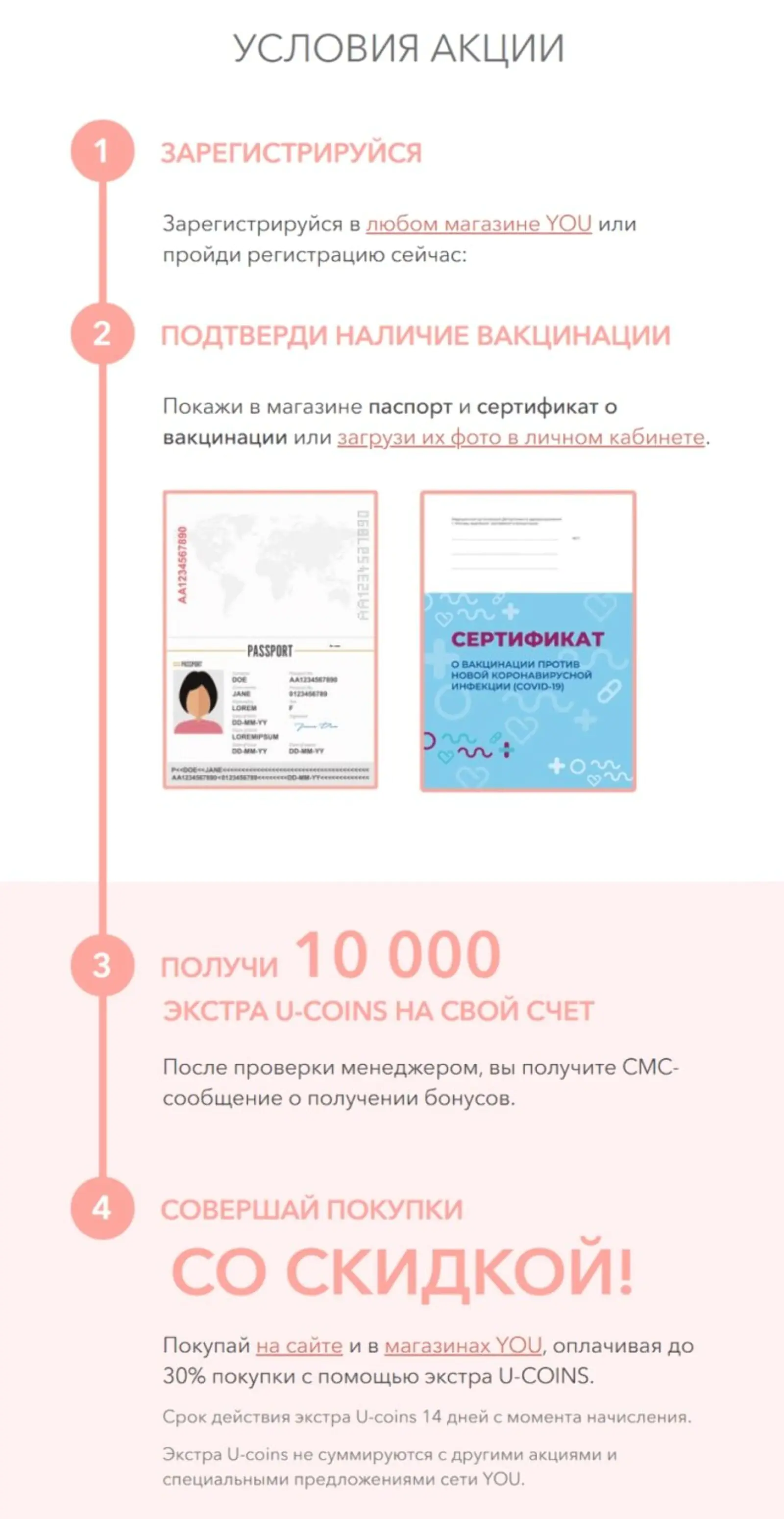 В YOU начисляли 10 тысяч баллов на карту лояльности за предъявление сертификата о вакцинации. Компания проявила социальную ответственность и заботу о своих покупателях