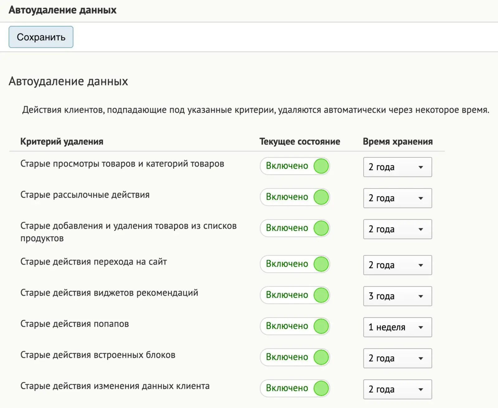 Добавили автоудаление действий изменения данных клиента