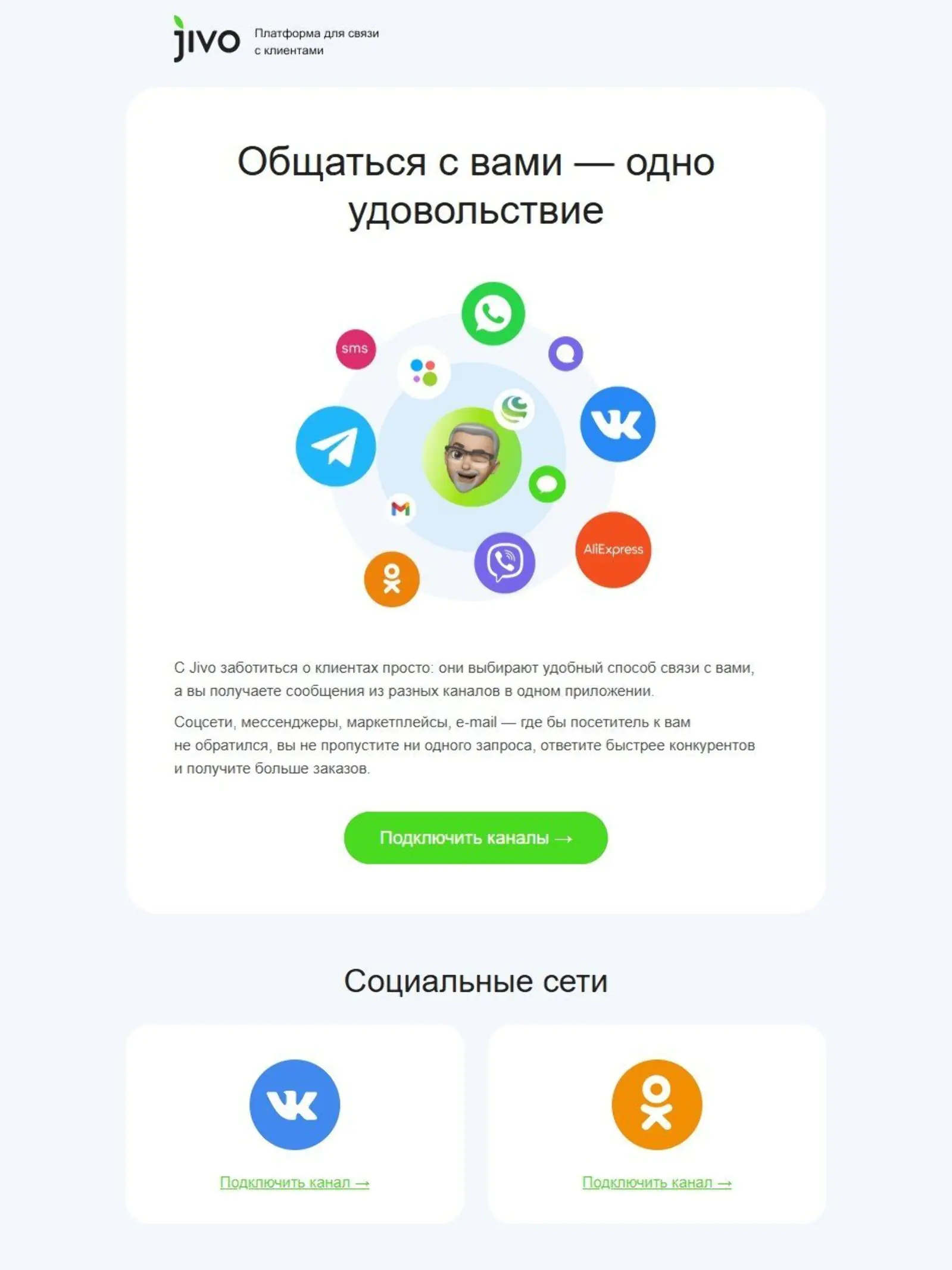 Картинка Welcome-рассылка Jivo рассказывает о функциях, о которых пользователи могут не знать