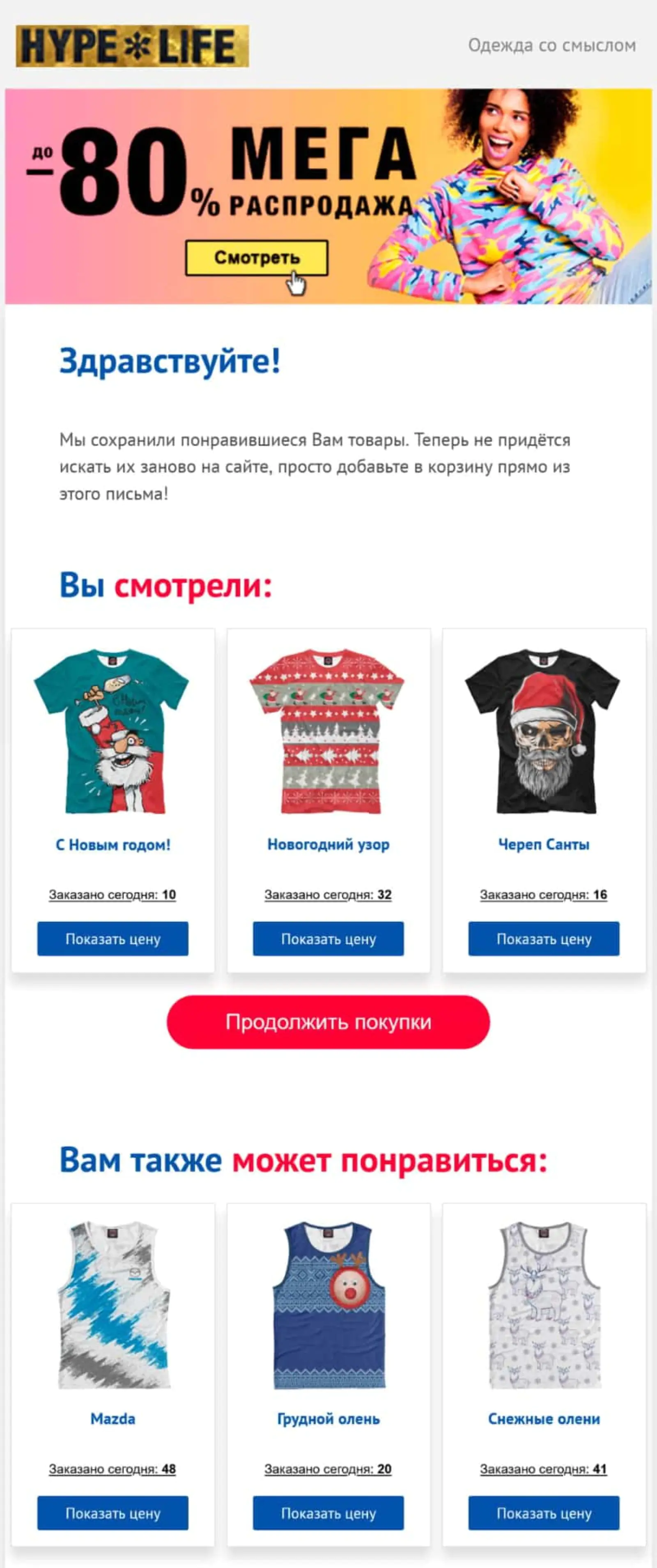                 Письмо с просмотренными товарами и персональными рекомендациями для                    клиентов магазинов-партнеров
