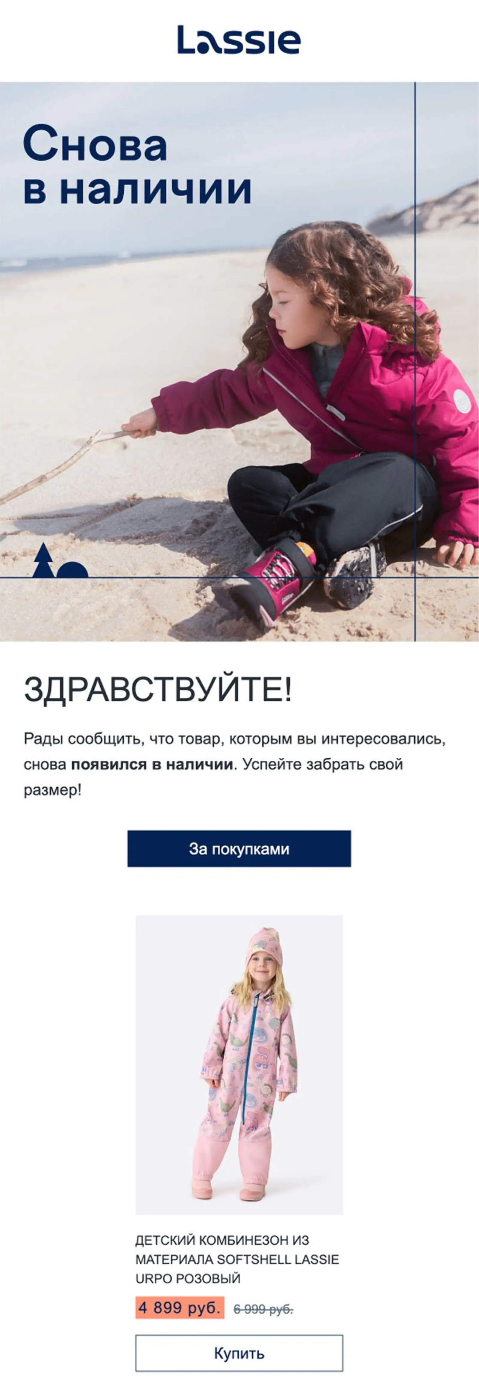 Письмо «Товар снова в наличии». Уходит клиентам, которые подписались на уведомление о том, что товар вернулся в продажу. Конверсия в заказ по last click — 2,6%