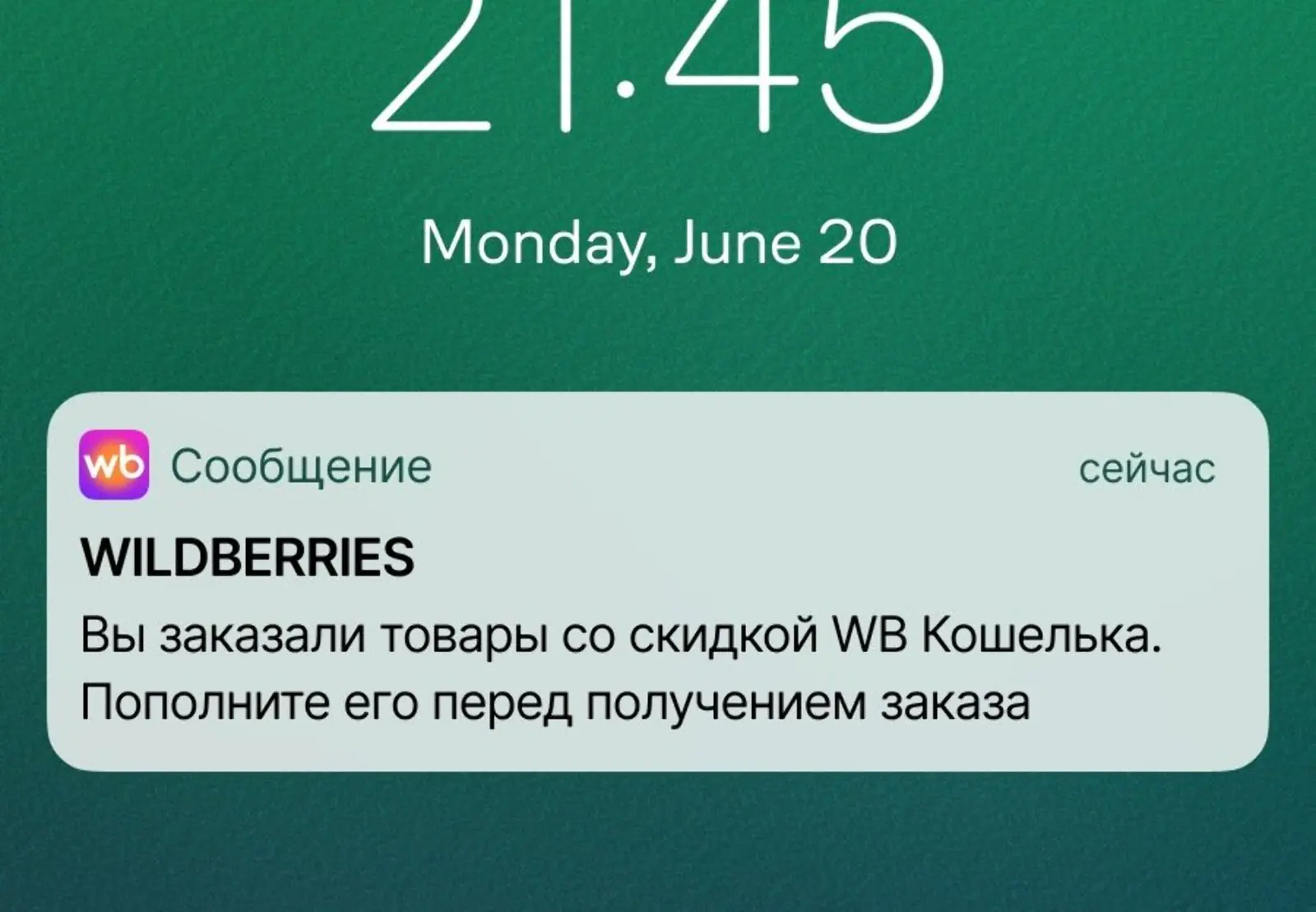 Картинка Предложение пополнить кошелек приходит покупателю сразу после заказа на Wildberries