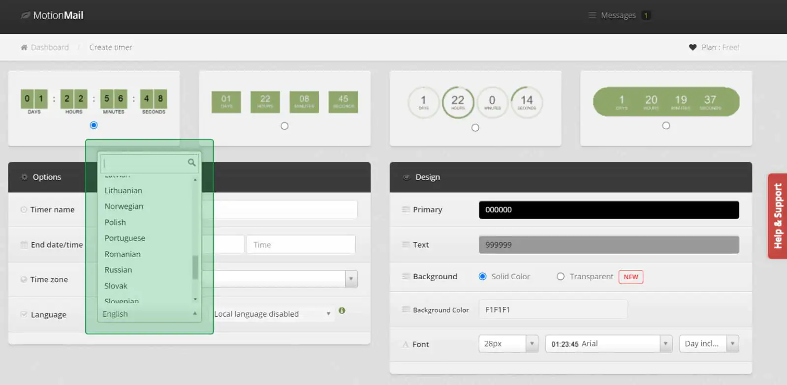 Картинка В MotionMail можно настроить дизайн счетчика и выбрать язык