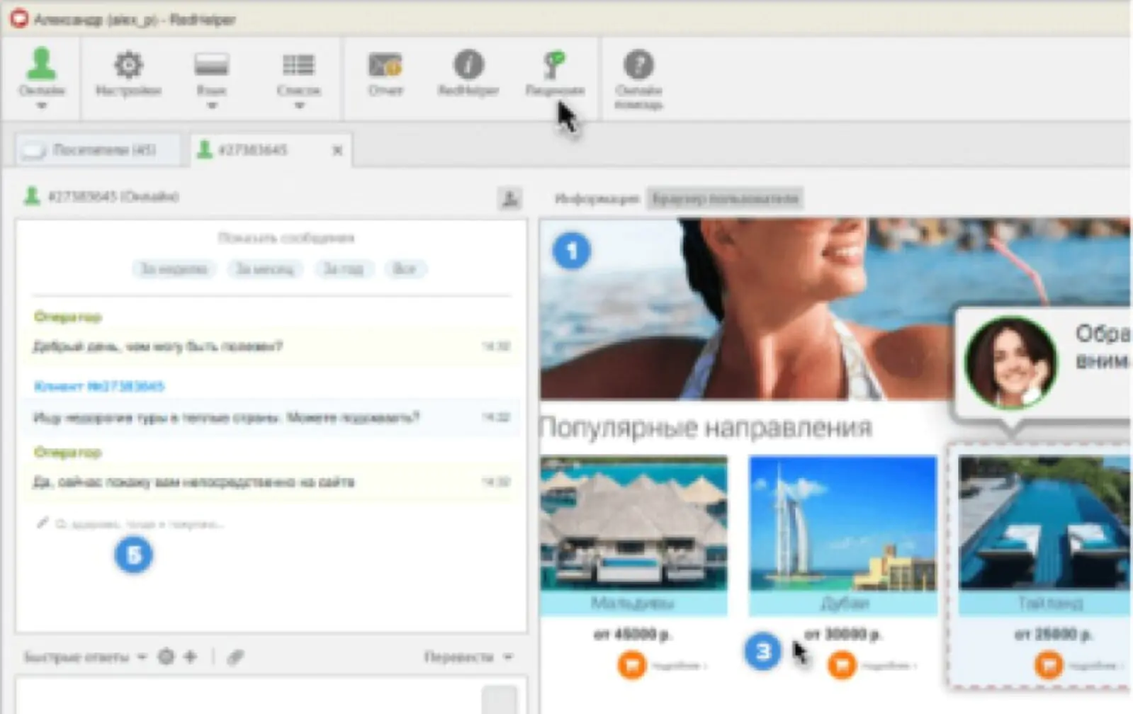 Пример личного кабинета менеджера в сервисе Redhelper