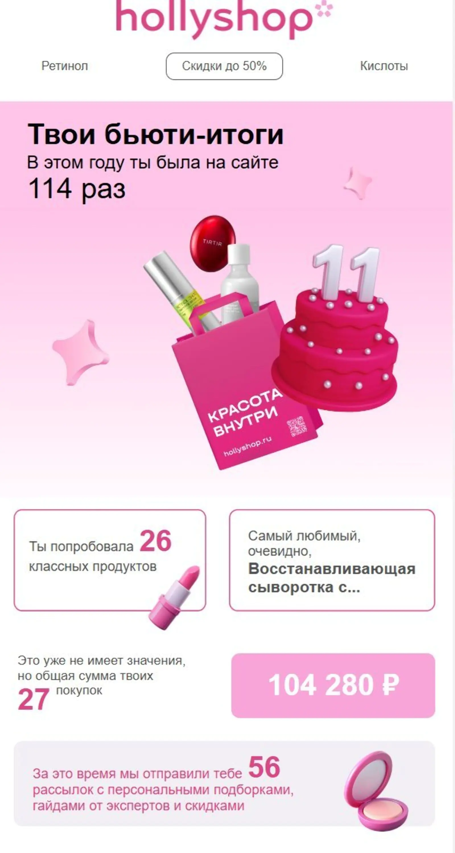 Рассылка с персональными итогами в день рождения hollyshop