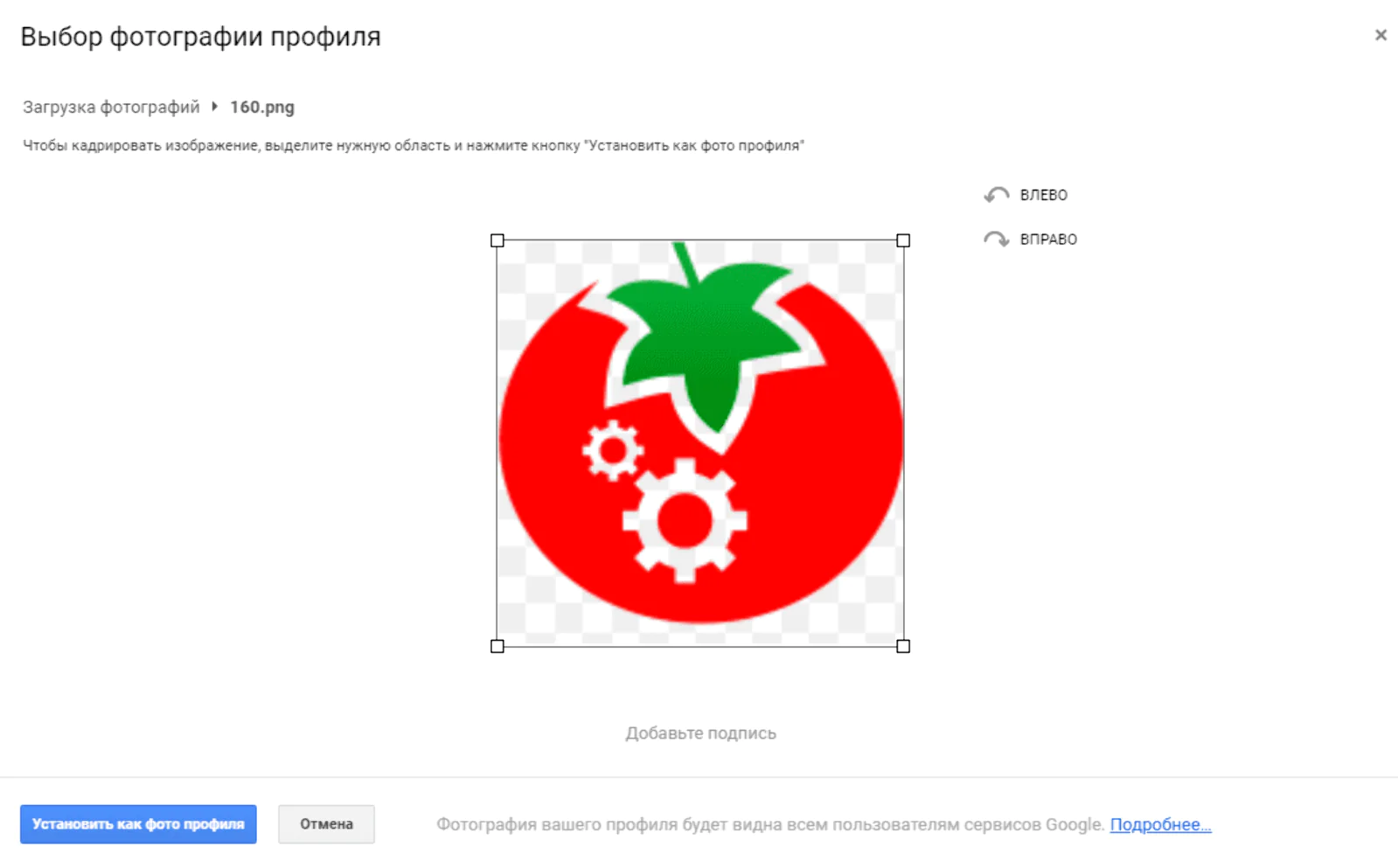 Выбор фотографии профиля