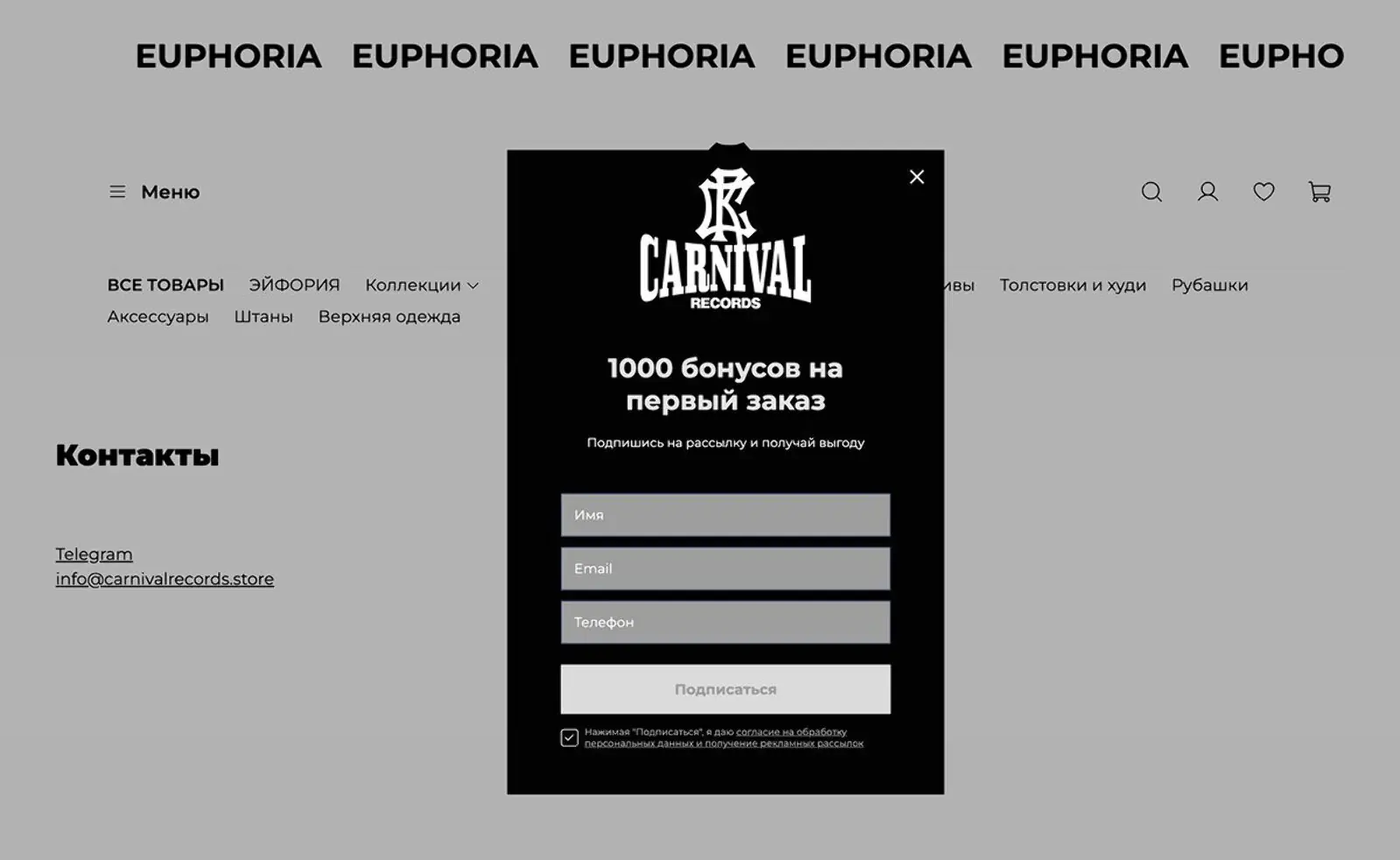 Картинка Попап «1000 бонусов на первый заказ». Конверсия из показа в оставленный контакт — 4,89%