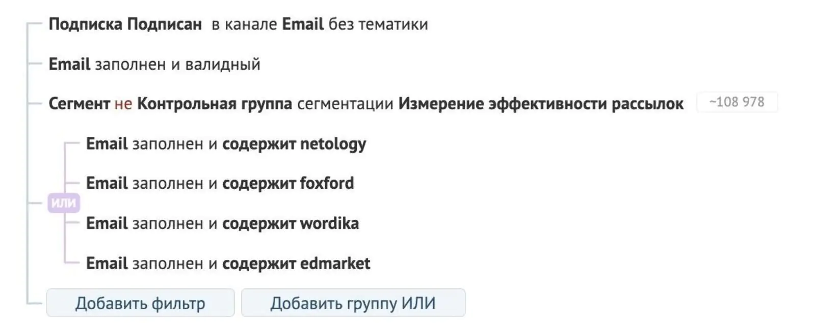 Картинка Чтобы исключить сотрудников из рекламы, построили фильтр по корпоративным почтовым доменам