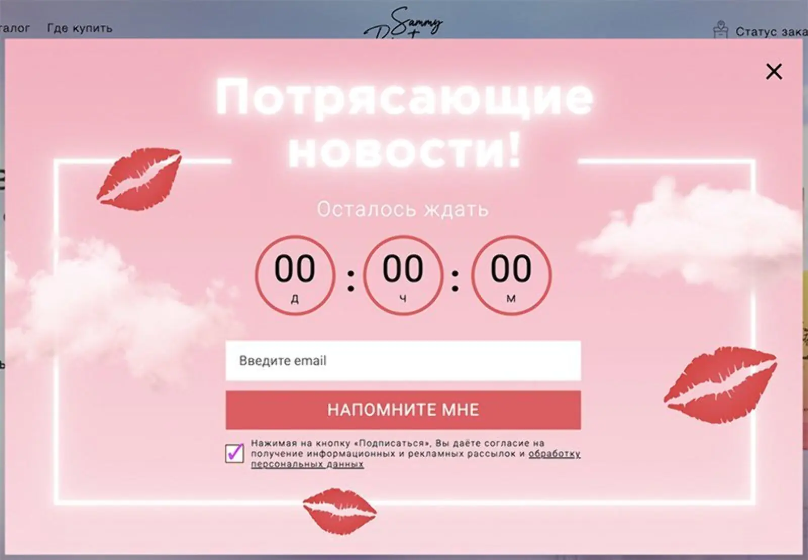 Картинка Чтобы напомнить клиентам о запуске продаж новой коллекции, SammyBeauty разместили на сайте форму с таймером обратного отсчета