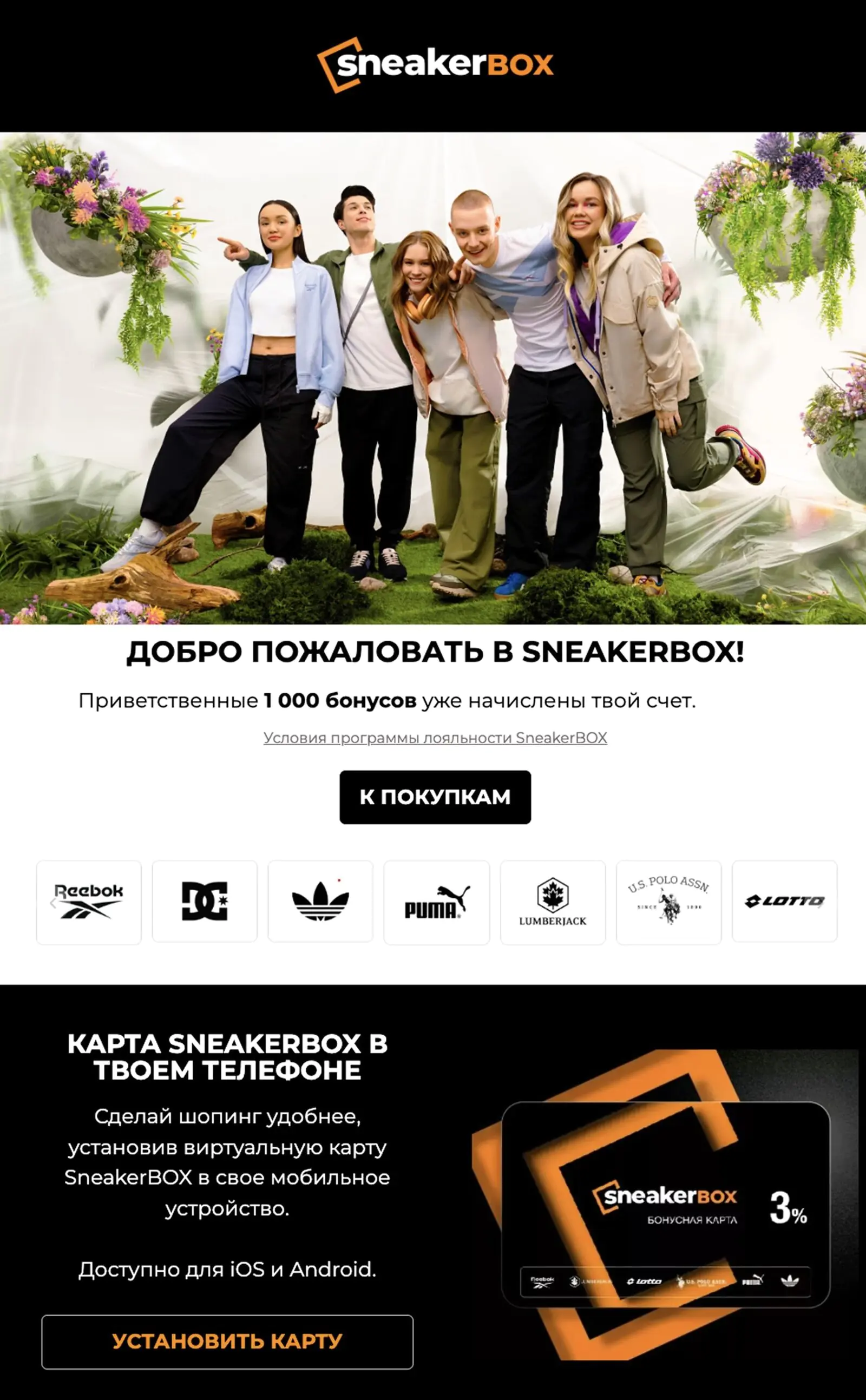 Письмо, которое получают клиенты после вступления в программу лояльности и подписки на рассылку. Open rate — 17,8%, click rate — 3,4%, конверсия в заказ — 0,8%. Модель атрибуции — last non-direct touch по кликам