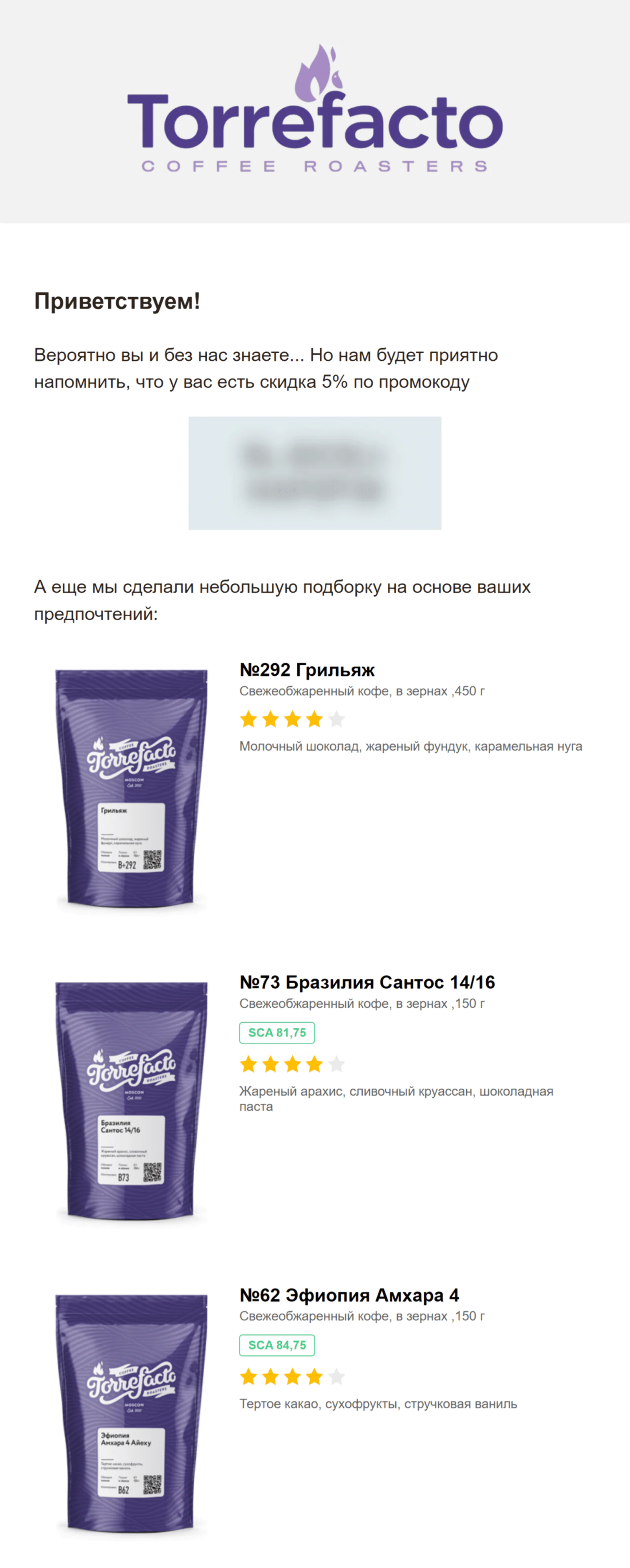 Картинка Письмо, мотивирующее совершить первый заказ. Open rate — 22,2%, click rate — 3%, конверсия в заказ — 0,1%