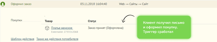 Успешно сработавший триггер «Брошенная корзина» Успешно сработавший триггер «Брошенная корзина»