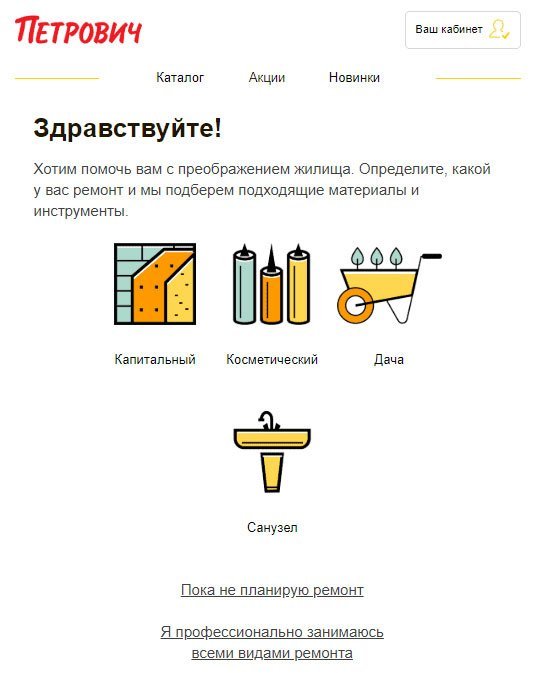 Пример опроса в рассылке интернет-магазина «Петрович»